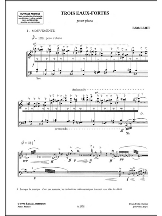 3 Eaux Fortes - Edith Lejet - Partition - Piano